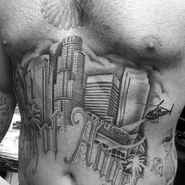 30 Los Angeles Skyline Tattoo Designs For Men