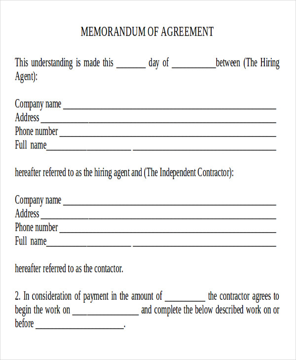 50 Sample Memorandum Of Agreements In Pdf Ms Word