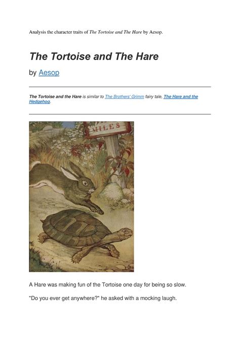 Analysis The Character Traits Of The Tortoise And The Hare By Aesop