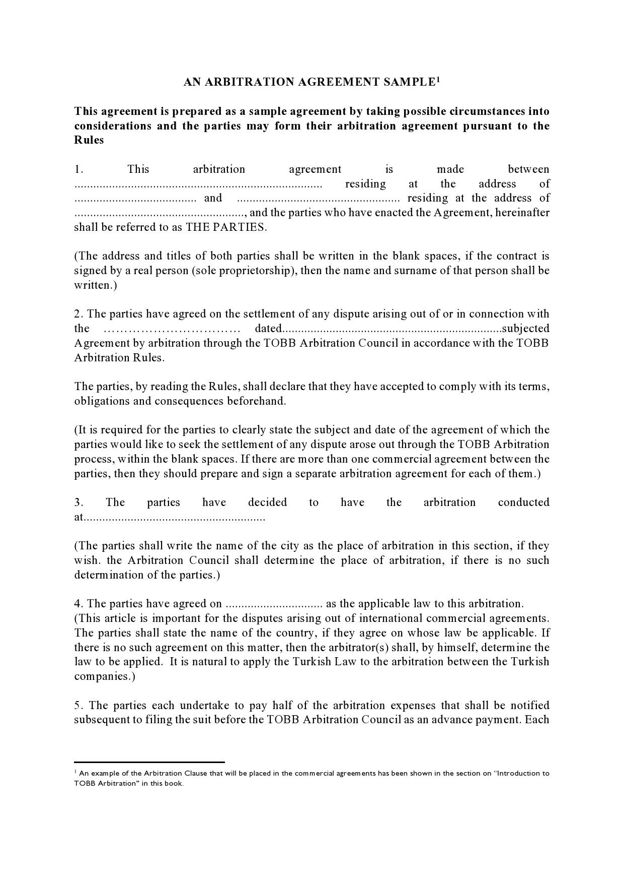 Arbitration Agreement Free Printable Pdf Word Template