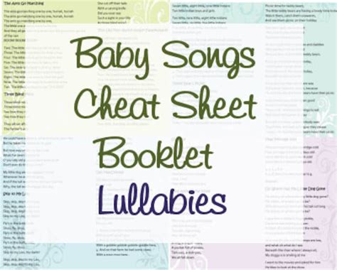 Baby Songs Cheat Sheet Booklet Lyrics For Lullabies To Etsy In 2020