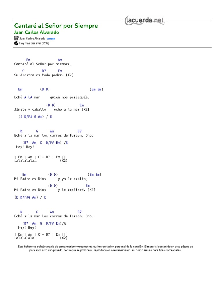 Cantare Al Se Or Por Siempre Letra Juan Carlos Alvarado