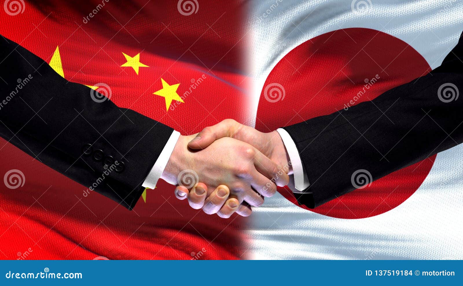 China And Japan Handshake International Friendship Relations Flag