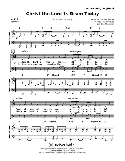 Christ The Lord Is Risen Today Sheet Music Pdf Don Chapman Praisecharts