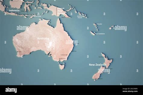 Continental Map Of South Pacific Topography 3D Render World Map Stock