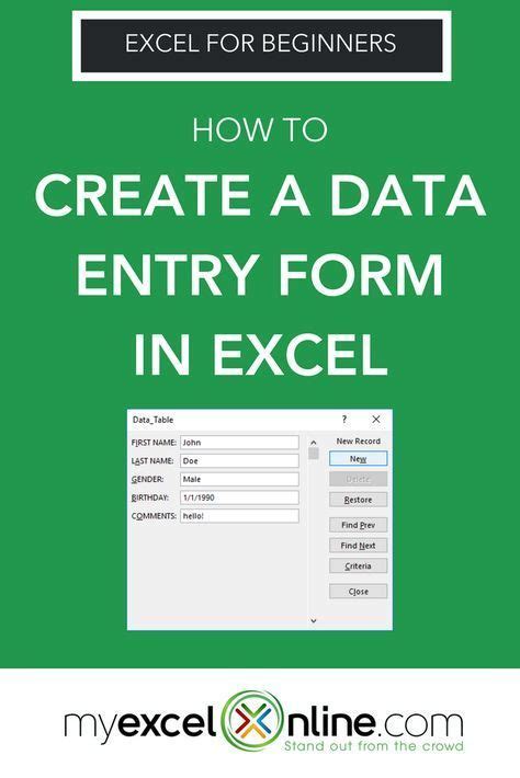 Create Form In Excel For Data Entry Myexcelonline Excel For