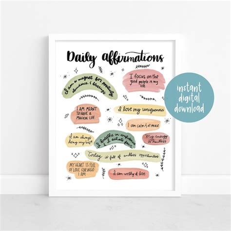 Daily Affirmations Poster Etsy