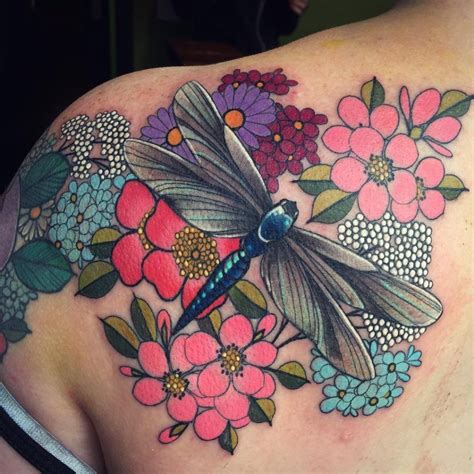 Dragonfly Flower Tattoo