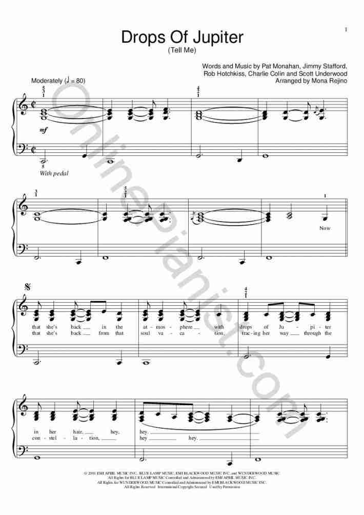 Drops Of Jupiter Train Sheet Music For Piano Solo Musescore Com