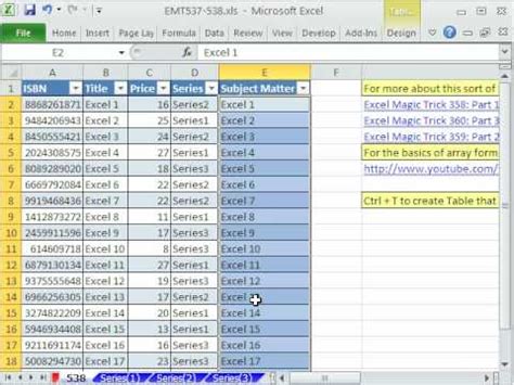 Excel Magic Trick 538 Dynamic Sub Tables Based On Master Sheet Array