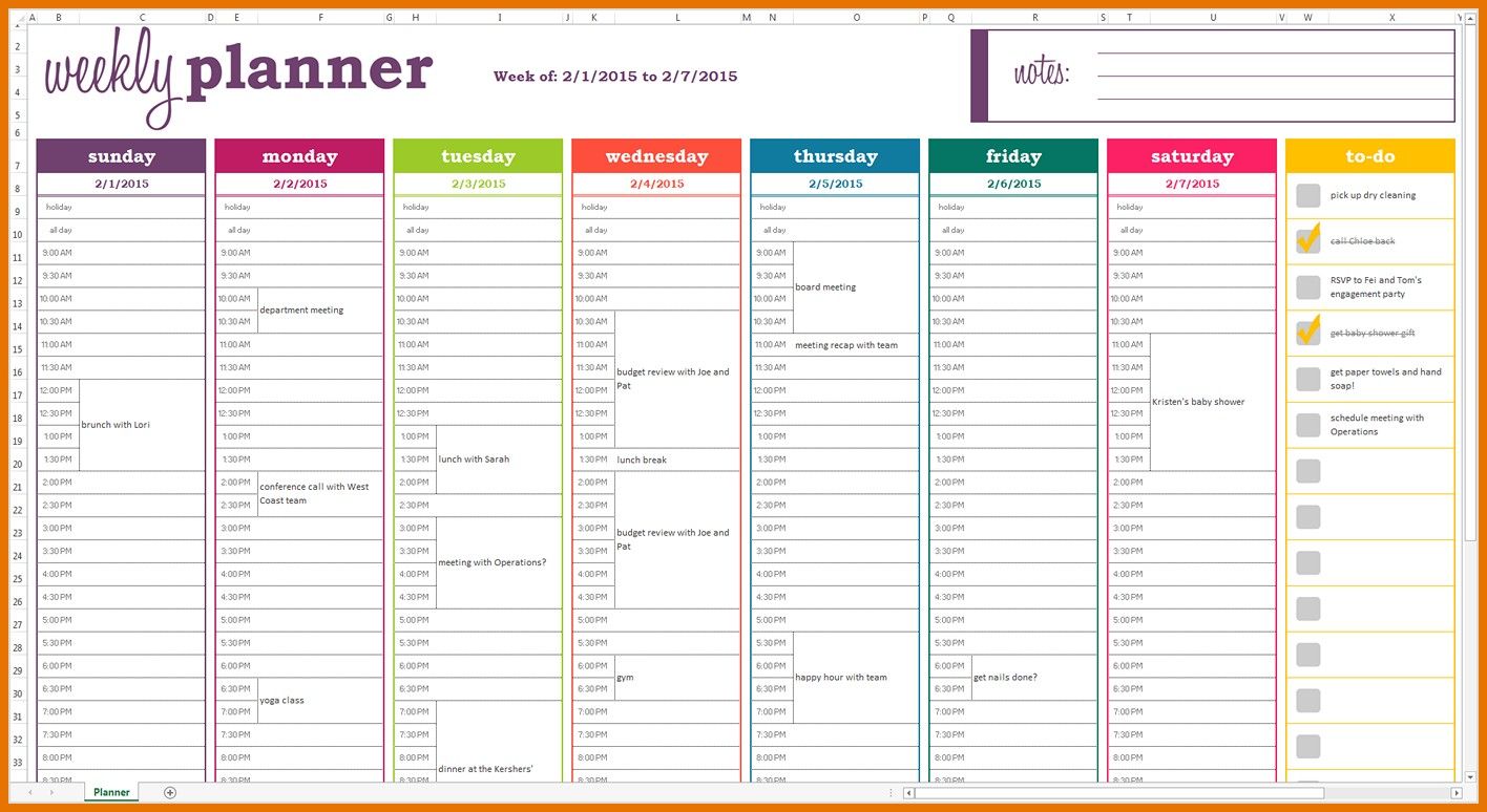 Excel Weekly Planner Template Step By Step Calendar Examples