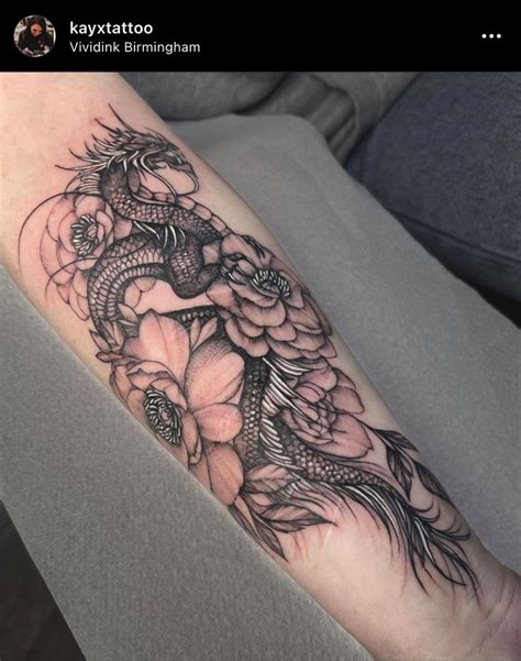 Feminine Dragon And Flower Tattoos