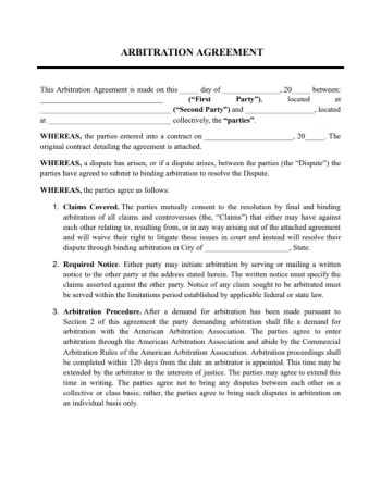 Fillable Form Arbitration Agreement Edit Sign Download In Pdf Pdfrun