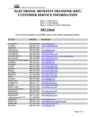 Fillable Online Fns Usda Fillable Ebt Customer Service Numbers Fax