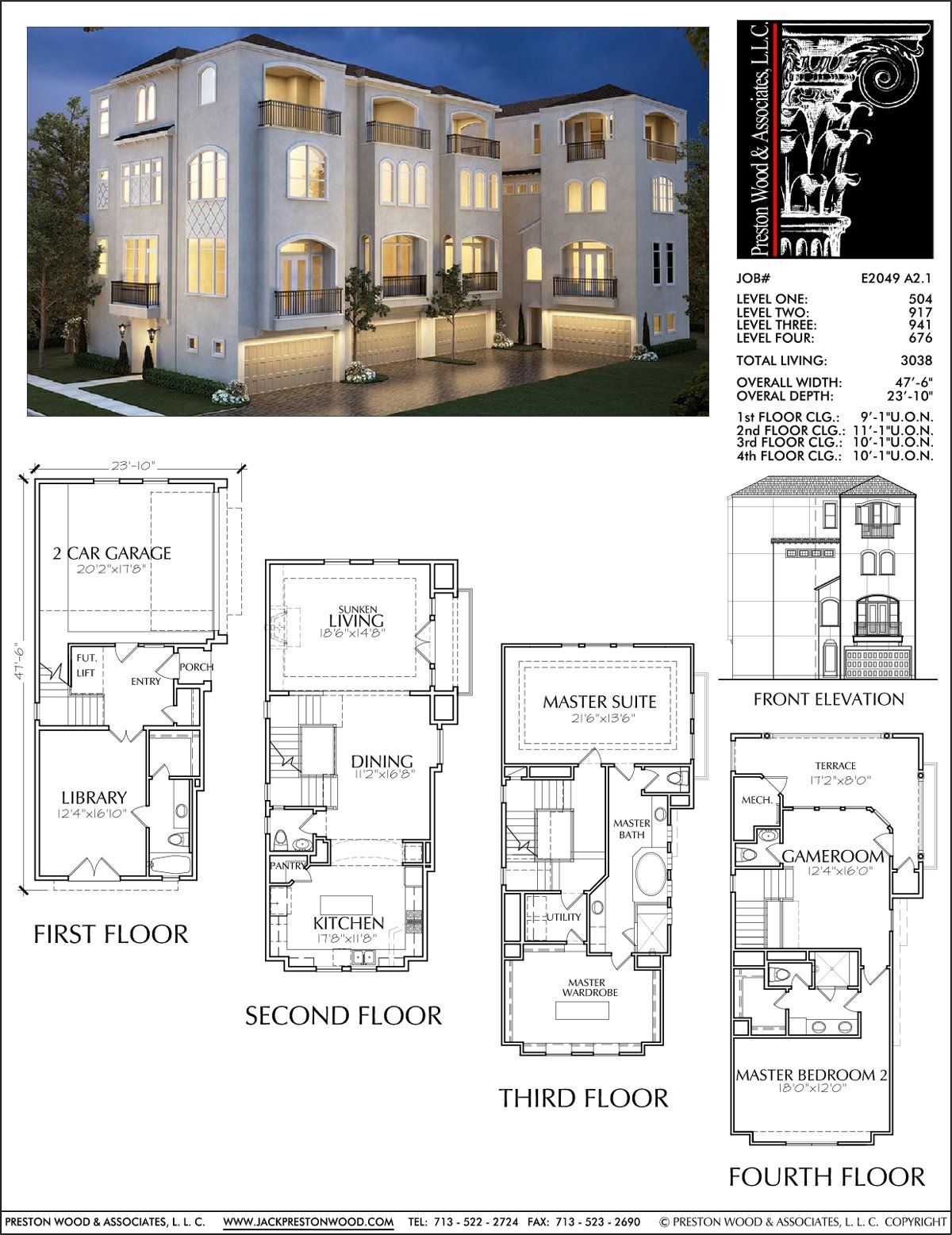 Four Story Townhouse Plan E2282 A1 1 Town House Floor Plan Multi