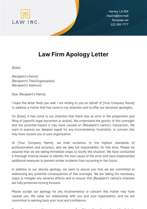 Free Law Firm Apology Letter Template Edit Online Download