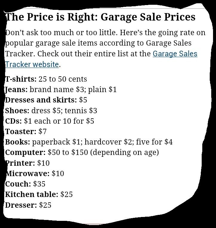 Garage Sale Pricing Guide Garage Sale Tips Garage Sales Yard Sales