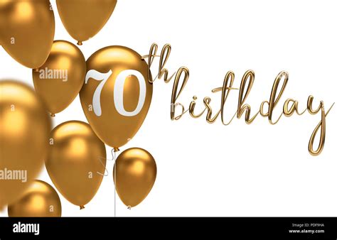 Gold Happy 70Th Birthday Balloon Greeting Background 3D Rendering