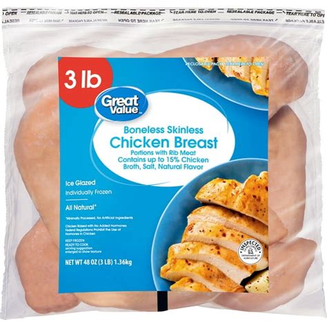 Great Value All Natural Boneless Skinless Chicken Breast 23G Protein