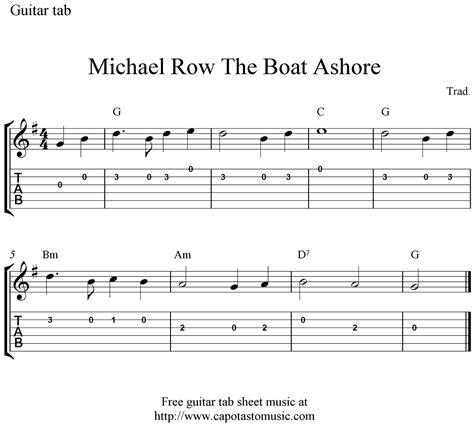 Guitar Tabs Guitar Tabs And Song Sheet For Michael Row The Boat Ashore