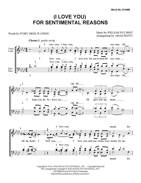 I Love You For Sentimental Reasons Satb Arr Scott Barbershop