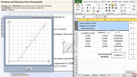 Least Squares Linear Regression Excel Youtube