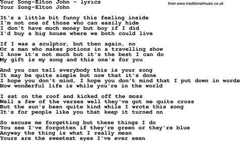 Love Song Lyrics For Your Song Elton John Free Printable Song Lyrics