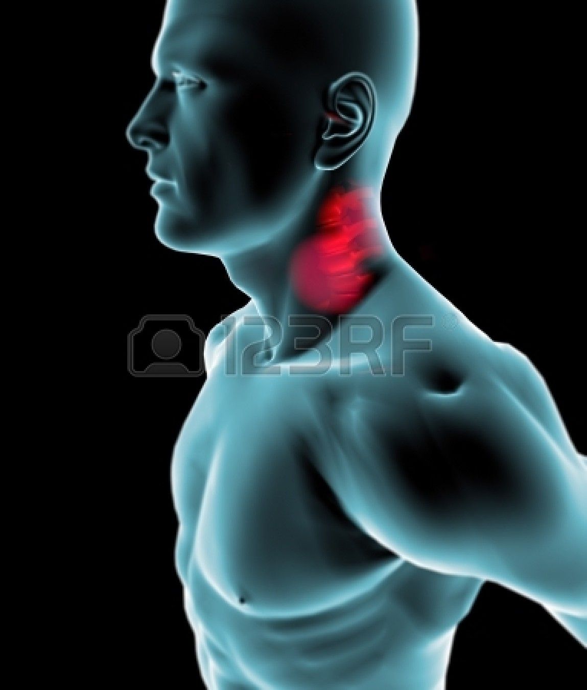 Man Seen From The Side With Sore Throat And Sore Neck Sore Neck Sore