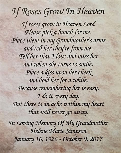 Memorial Cards For Grandmother If Roses Grow In Heaven Lord Grandma