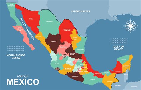 Mexico Map With Detail Country Name 18866394 Vector Art At Vecteezy