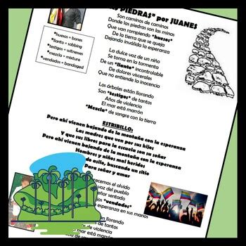 Minas Piedras By Juanes Spanish Song Lyrics Activities Unit Tpt