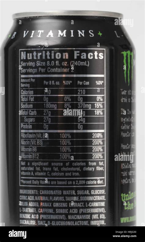 Monster Energy Drink Nutrition Facts Label