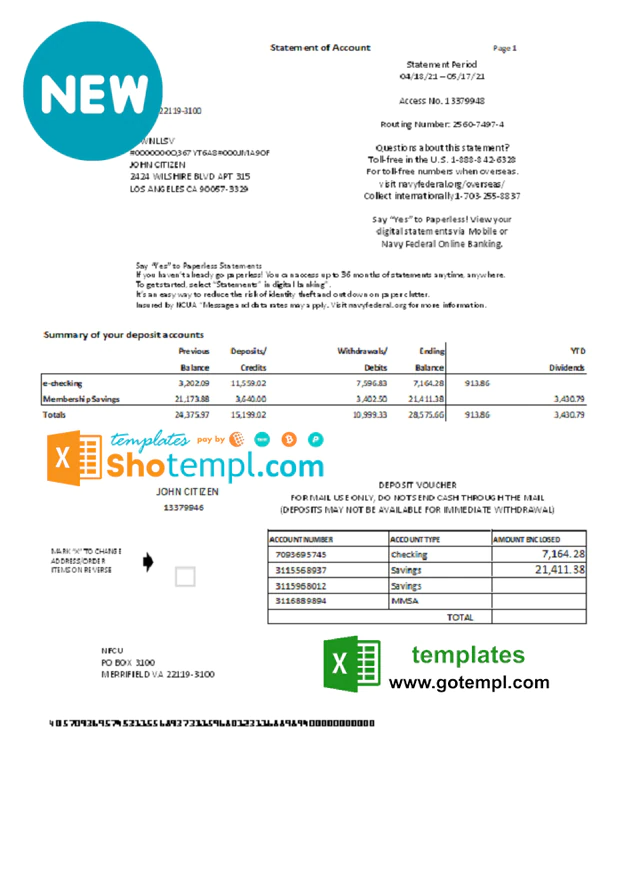 New 2023 Shell Federal Credit Union Bank Statement Template Mbcvirtual