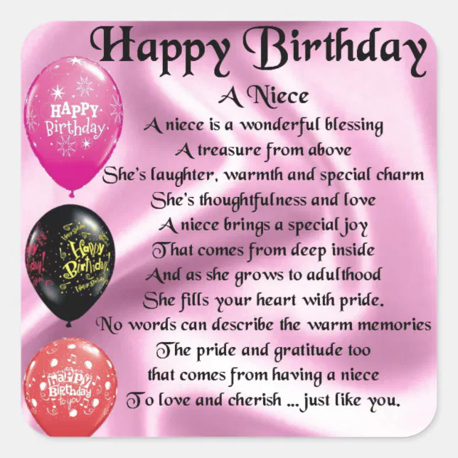 Niece Poem Happy Birthday Square Sticker Zazzle Com