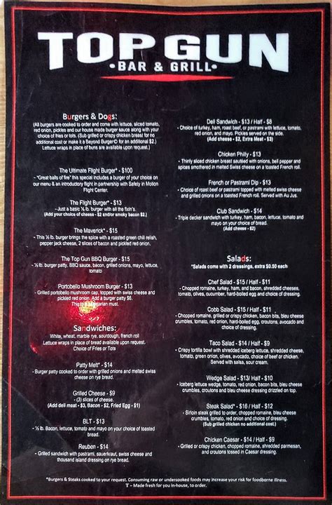 Our Menu Top Gun Bar Grill Restaurant In Puyallup Wa