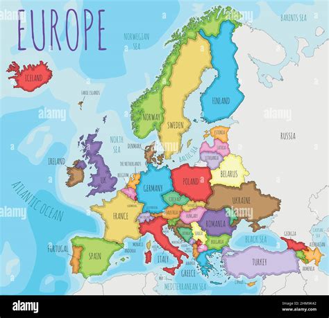 Political Europe Map Vector Illustration With Different Colors For Each