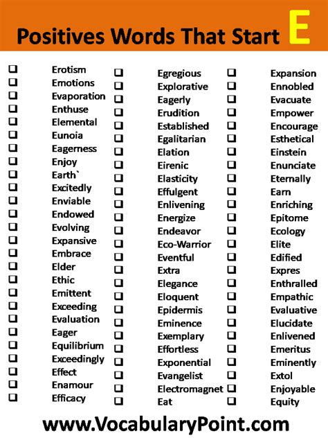 Positive Vocabulary Words That Start With E Vocabulary Point