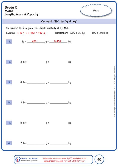 Pounds To Kilogram Conversion Worksheet Grade1to6 Com