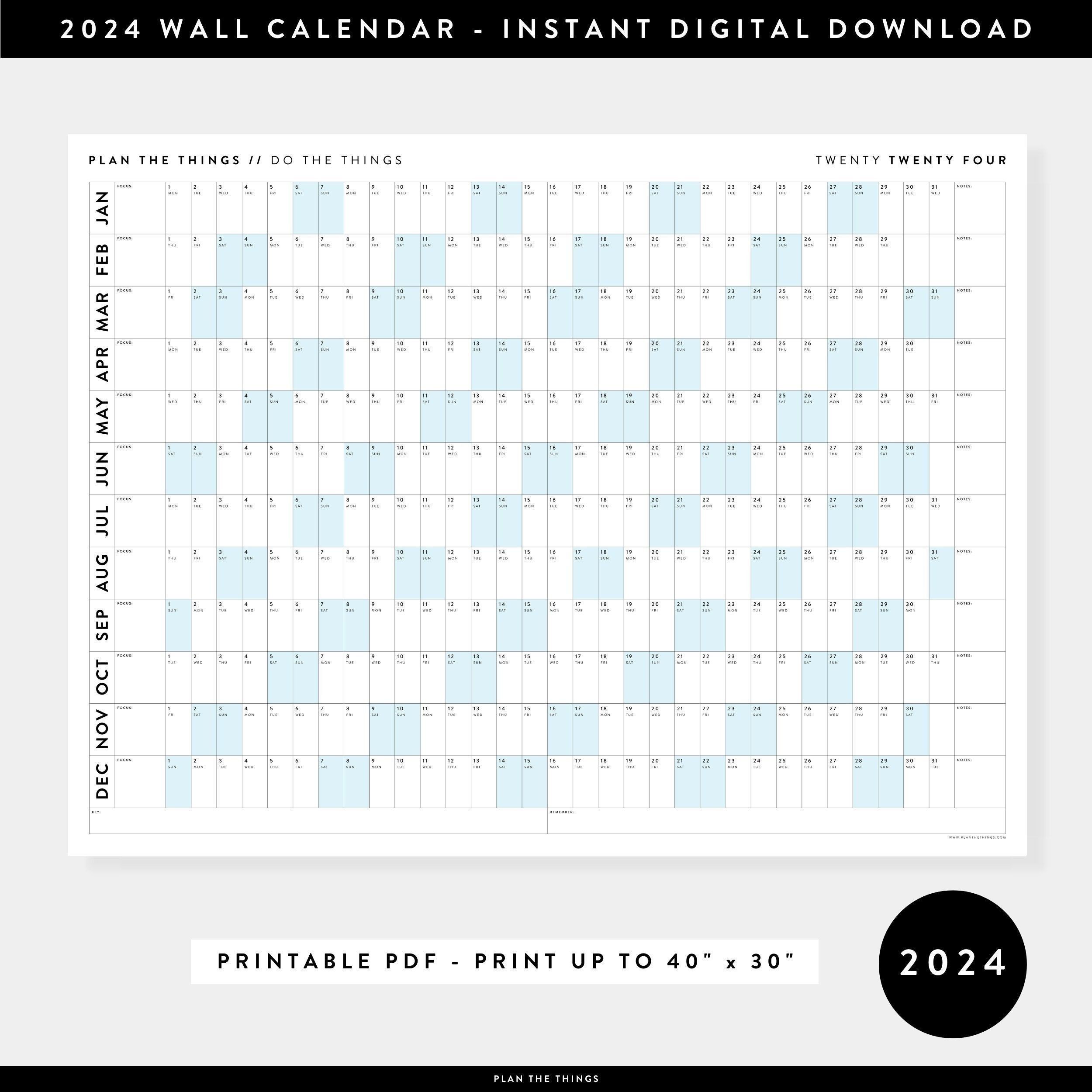 Printable 2024 Wall Calendar Digital Pdf Instant Download 2024 Wall