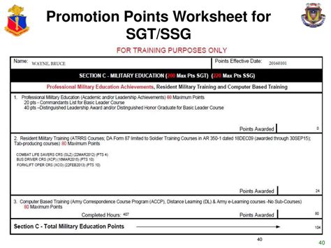 Promotion Point Worksheet Sgt To Ssg