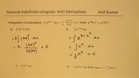 Quiz 1 Indefinite Integrals Exponential And Log Functions Youtube