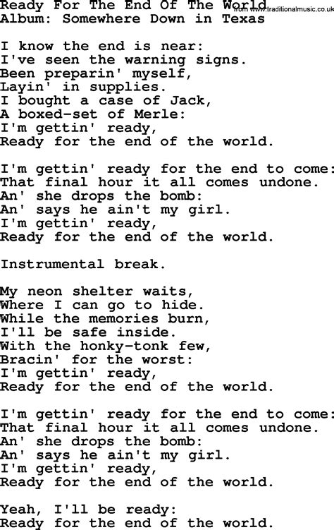 Ready For The End Of The World By George Strait Lyrics