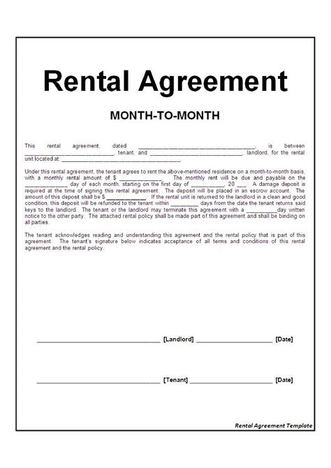 Room Rental Agreement Month To Month Free Download