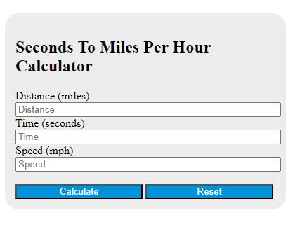 Seconds Per Mile To Mph Calculator Calculator Cvs