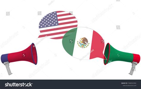 Speech Bubbles With Flags Of Mexico And The Usa And Loudspeakers