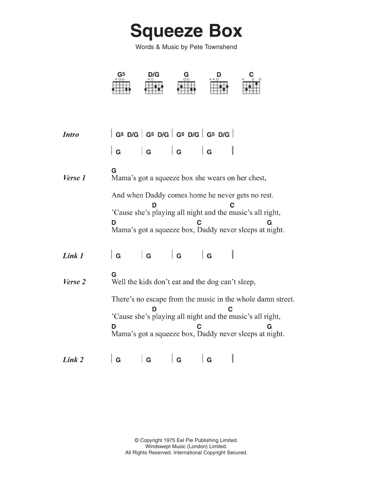 Squeeze Box The Who Song Lyrics And Chords Guitar Lessons Songs Ukulele Chords Songs