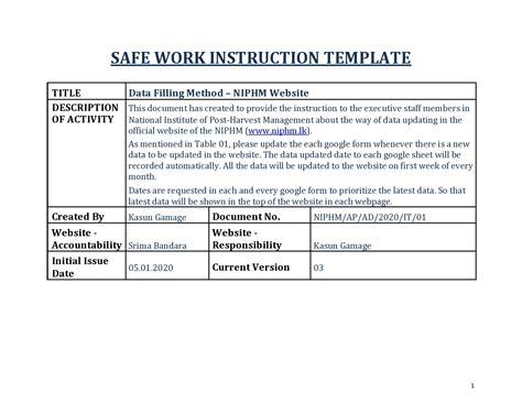 Standard Operating Procedure And Work Instruction Template Simple