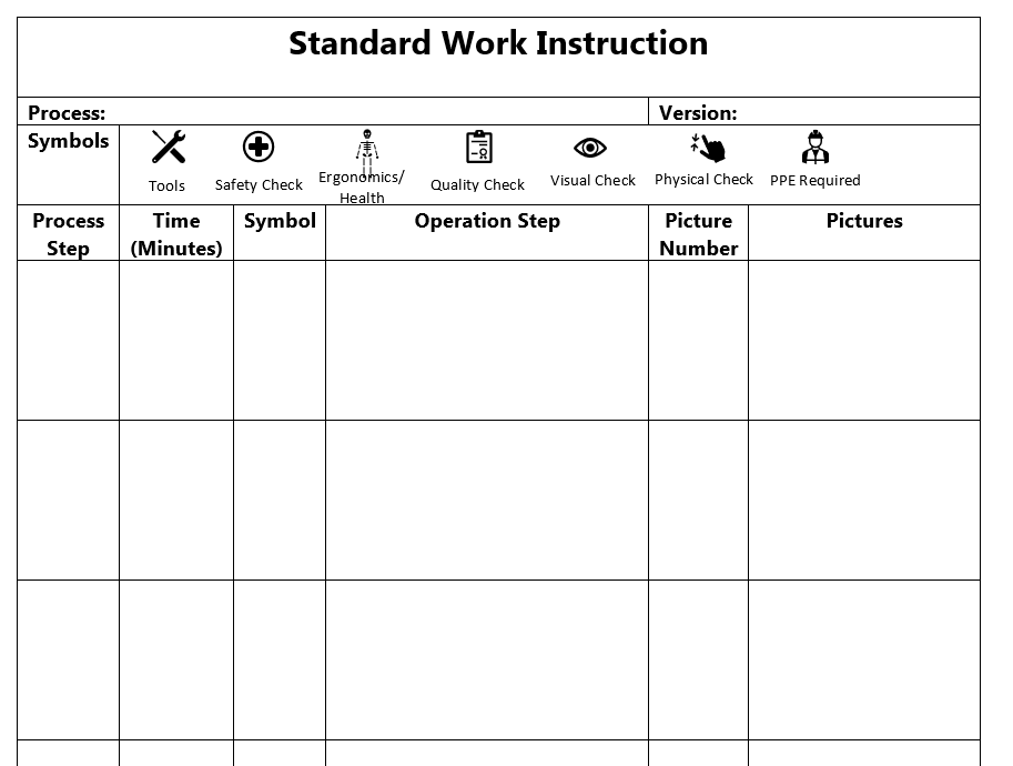 Standard Work Instructions Template Excel Learn Lean Sigma