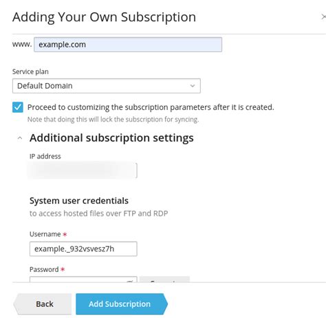 Steps To Create A Subscription With A Service Plan In Plesk