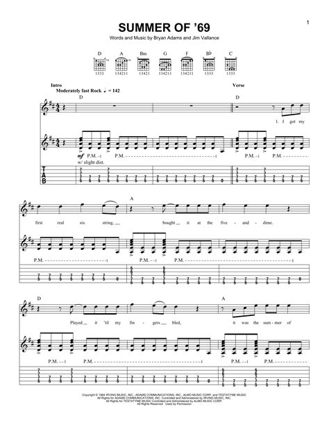 Summer Of 69 By Bryan Adams Sheet Music For Easy Guitar At Sheet Music